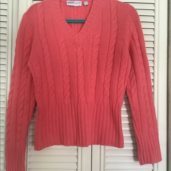 puritan Cape Cod Pink cable Knit 100% cashmere Sweater. Large - Picture 3 of 6